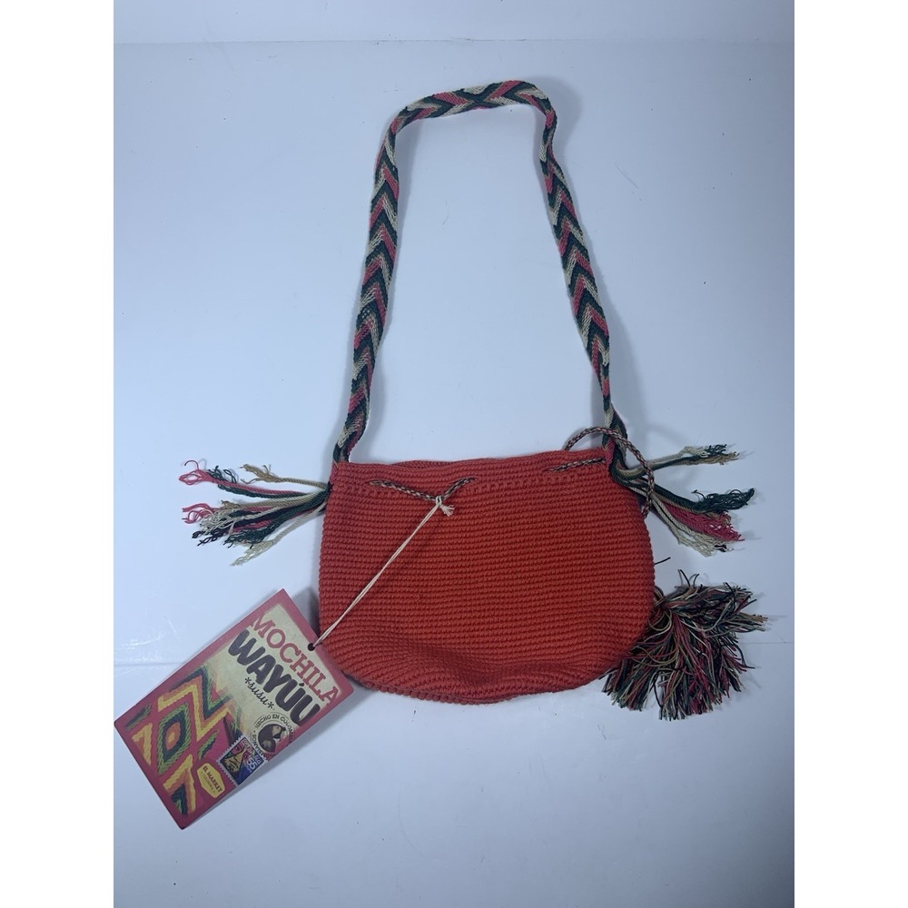 Traditional Red/Brown Hand Woven Mochila Wayuu Small Bag New With Tags 11x7"